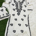 White Cotton Rayon Chikankari Kurti Set (White & Black)