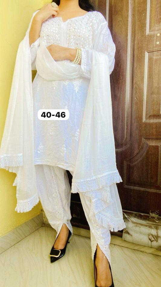 White Dhoti Coord Combo 3 Pc Set - Inayakhan Shop 