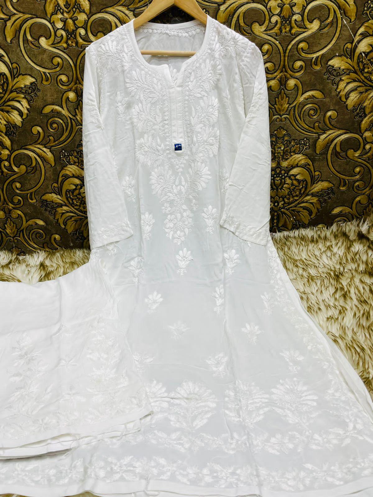 White Elegant Euphoria: Luxe Lucknowi Chikankari Modal Palazzo Set - Inayakhan Shop 