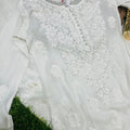 White Elegant Viscose Chikankari Work Kurti with 3D Fine Chikankari Handwork