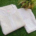 White Exclusive Cotton Voile Chikankari Handwork Kurti with Pants