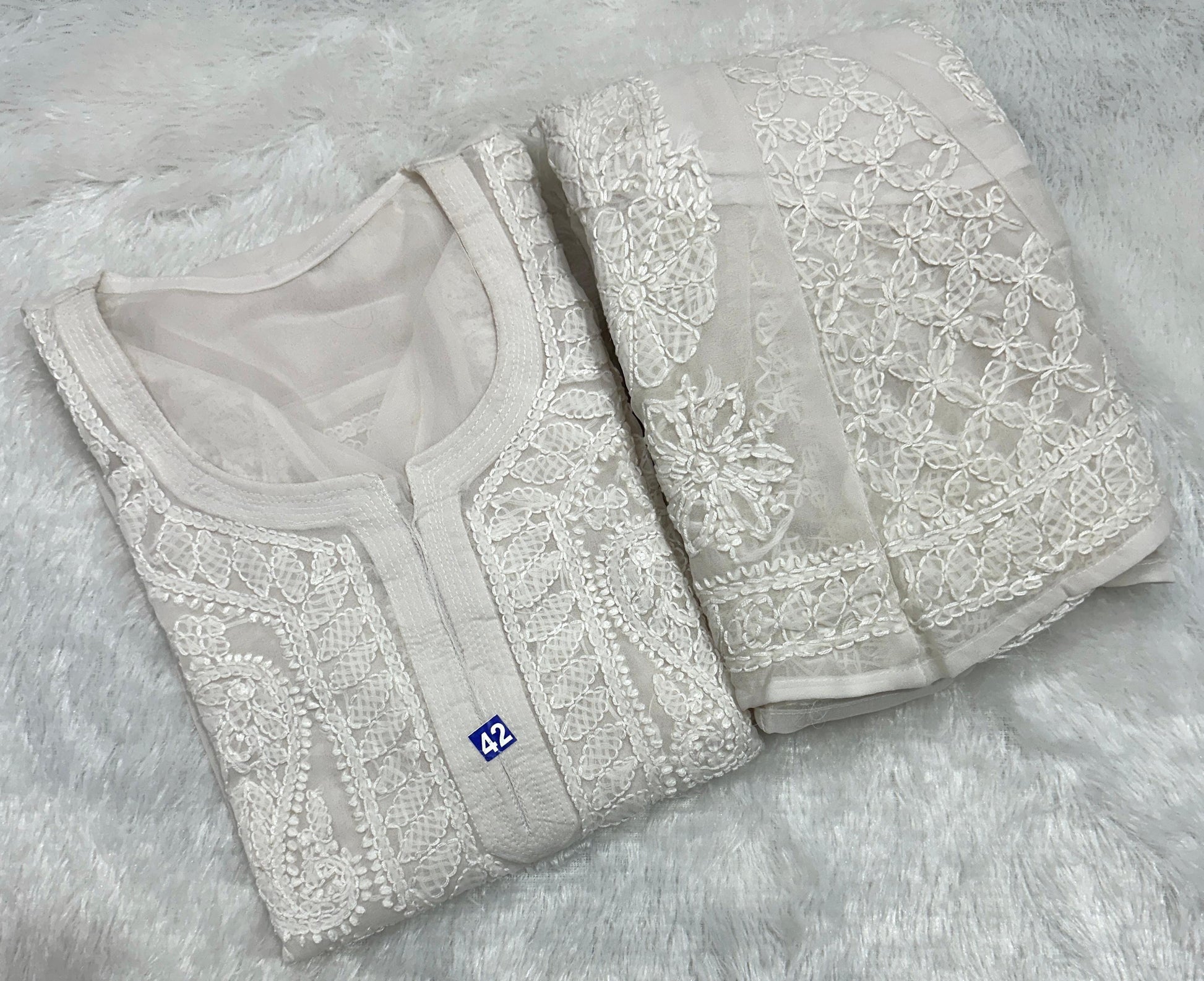 White chikankari buti jaal