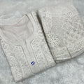 White Georgette Chikankari Buti Jaal Kurti Sharara Set Inner Included