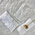 White Georgette Mirror Gala Booti Chikankari Set with Beautiful Handwork Embroidery