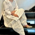 White Golden Sequence Chikan Patiala Ensemble