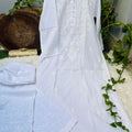 White Graceful Cotton Chikankari Work Set: Kurti + Pant up to 6 XL ++ Sizes