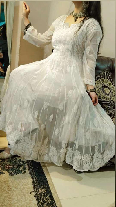 White Graceful Georgette Kurti with Chikankari Sharara Set