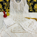 White Graceful Lucknawi Georgette Chikankari GotaPatti Ensemble (Inner Included)
