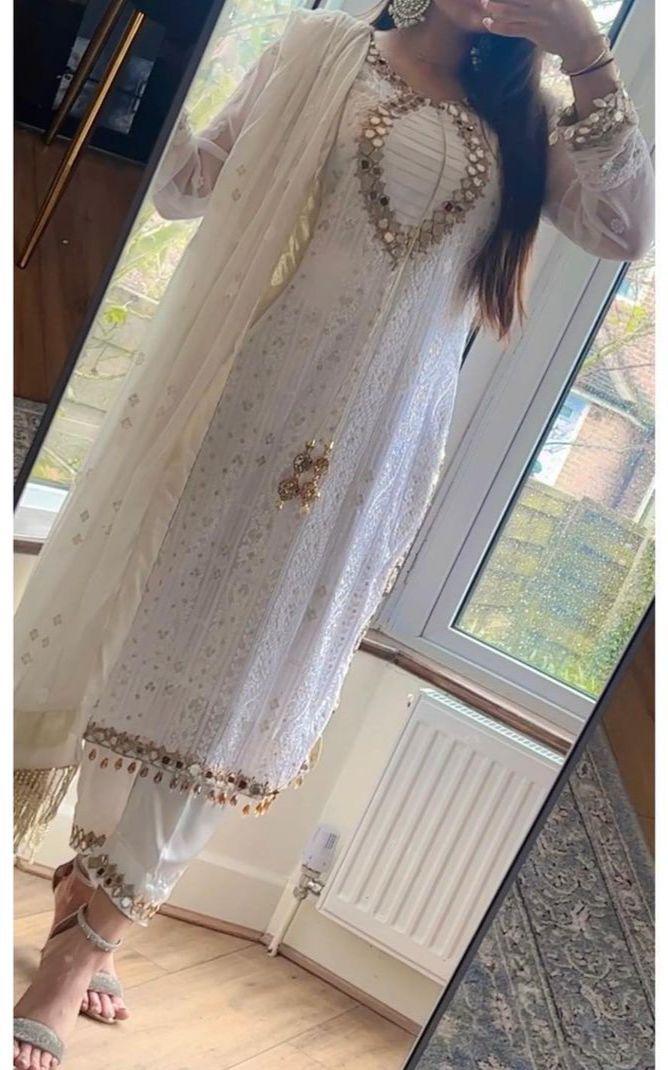 White Mirage Melody - Georgette Sequins Embroidered Ensemble - Inayakhan Shop 