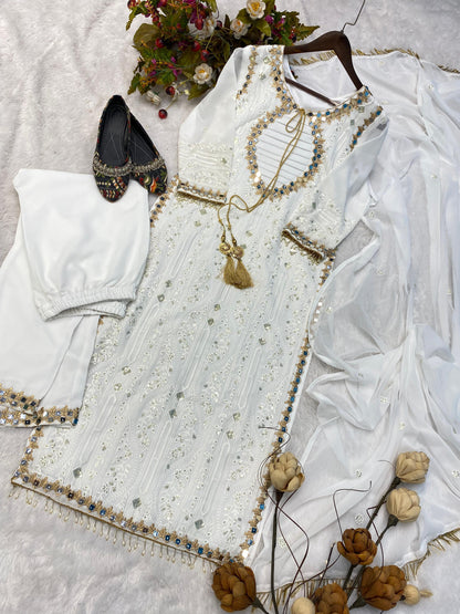 White Mirage Melody - Georgette Sequins Embroidered Ensemble - Inayakhan Shop 