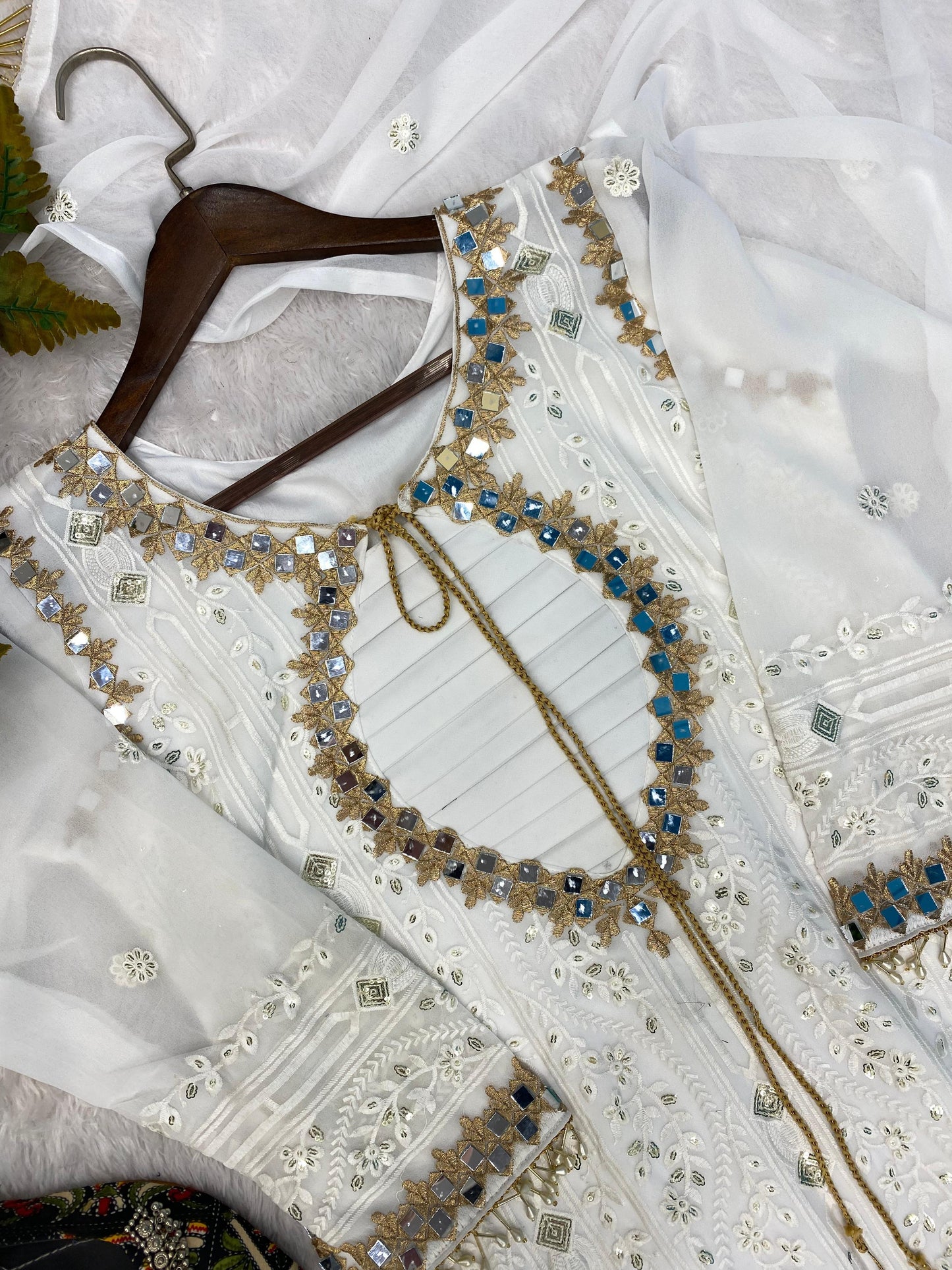 White Mirage Melody - Georgette Sequins Embroidered Ensemble - Inayakhan Shop 