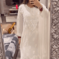 White Modal Fabric Lucknow Chikankari Kurti with Potli Buttons, Pant, and Chiffon Dupatta