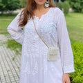 White Modal Straight Kurti with Fine Handwork Embroidery Shopping Online