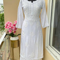 White Premium Rayon Lucknow Chikankari Kurti and Pallazo Set