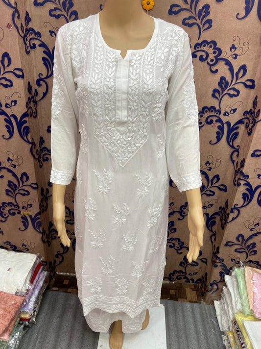 White Pure Soft Modal Kurti with Finest Quality Intricate Handwork Embroidery Latest Online - Inayakhan Shop 