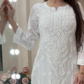 White Rose Garden: 3D Viscose Embroidered Kurti