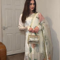 White Silk Farshi Plazzo Suit with Floral Organza Dupatta