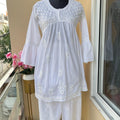 White Vibrant Dyeable Mul Mul Cotton Kurti & Afgani Pant Cord Set (Premium Quality)