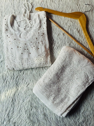 White Viscose Chikankari Kurta and Palazzo Set with Mukaish Work (New| Limited Stock)