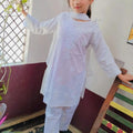 White Lucknow Chikankari for Girls Kurti Pant Set with Pure Mul Mul Chiffon Dupatta
