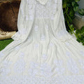 White Super Soft Pure Muslin Lucknow Chikankari Gown with Lycra Pants