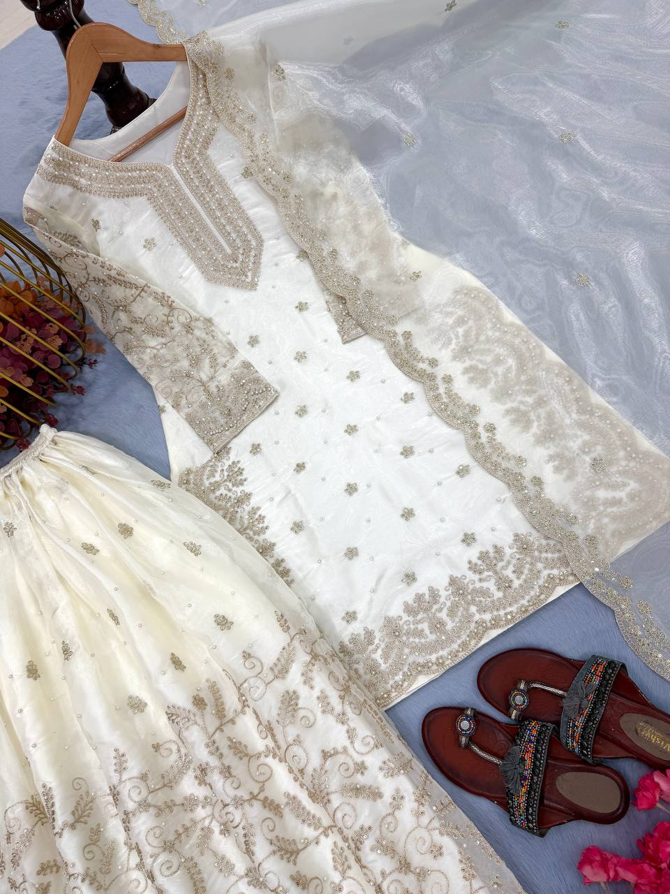 White Ethereal Silk Embroidered Ensemble Eid Special