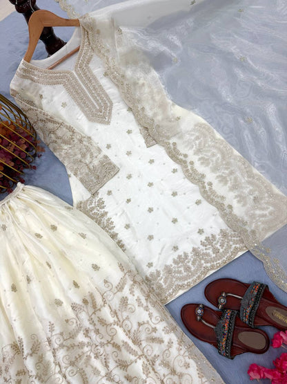 White Ethereal Silk Embroidered Ensemble Eid Special