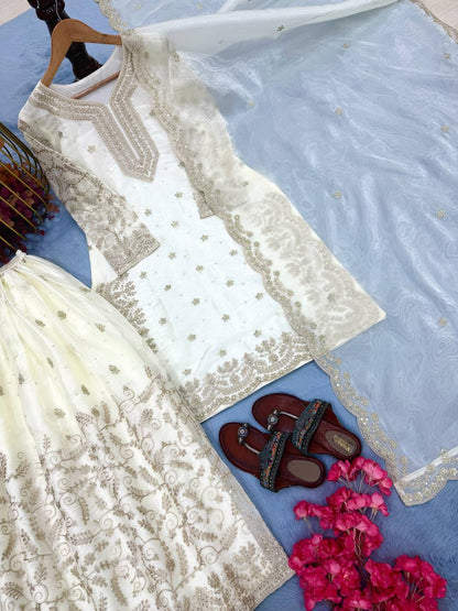 White Ethereal Silk Embroidered Ensemble Eid Special