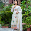 Heavy White Embroidery Designer Indian Gown Set | Ready to Wear