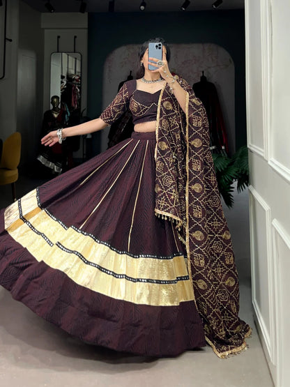 Coffee Brown Georgette Garba Choli with Bandhej Print and 8-Meter Flair