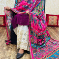 Wine 2 Pakistani Fusion Chikankari Suit with Embroidered Dupatta