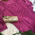 Wine Chanderi Charm: Dyeable Kalidaar Kurti with Lycra Chikankari Pant