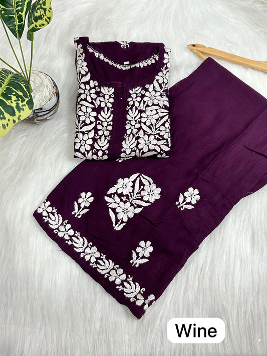 Wine 🌟 Chikankari Rayon Palazzo Set ✨ - Inayakhan Shop 