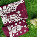 Wine Color Summer New Arrival Designer Chikankari Kurti Pant Set