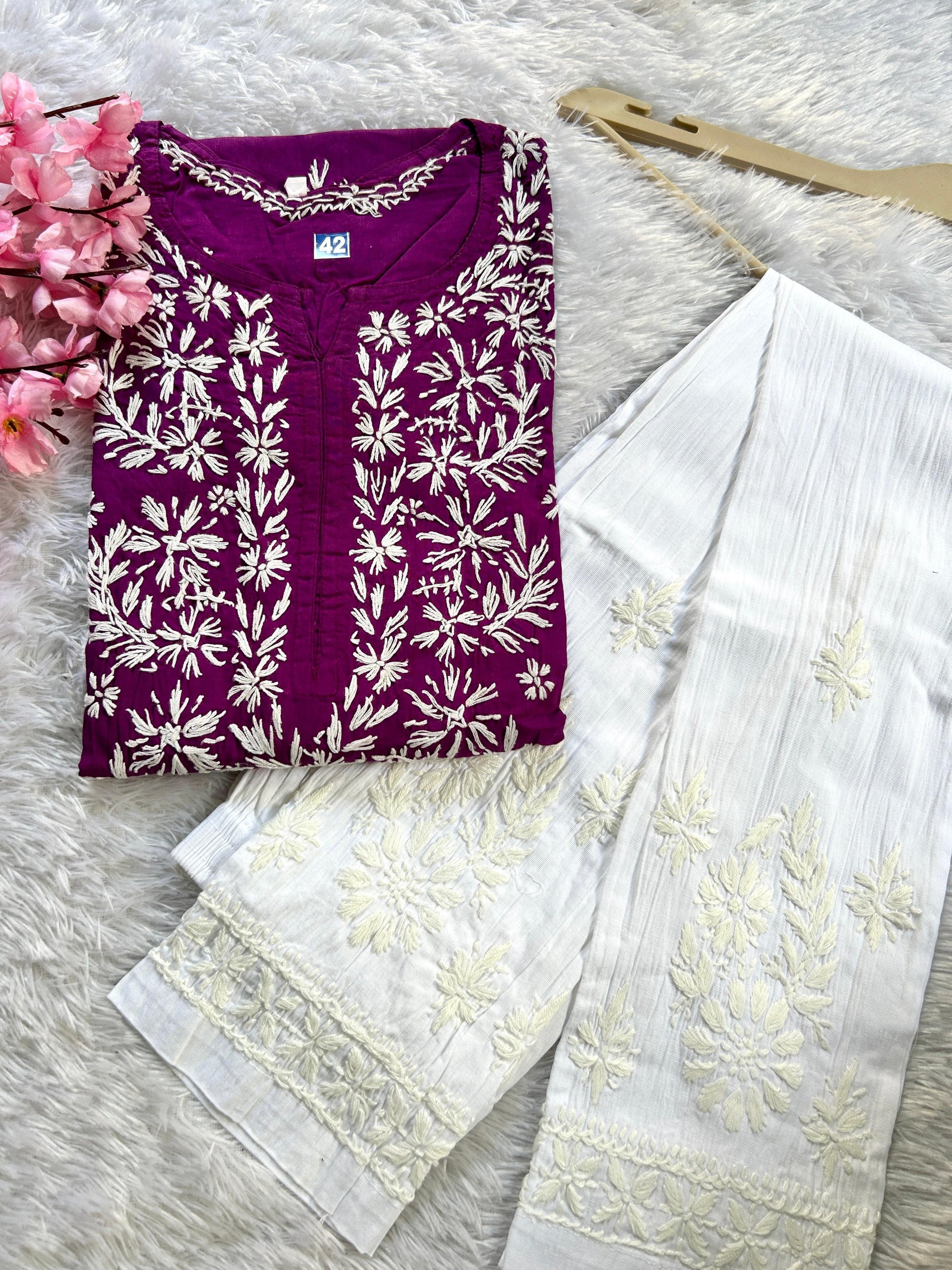 Wine Divine Comfort: Pure Cotton Kurti and Pant Set - Inayakhan Shop 