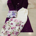 Wine Elegant Ensemble: Ready-to-Wear Chikankari Kurti with Afghani Dupatta Set