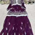 Wine Ethereal V Lace Chikankari Gharara Set