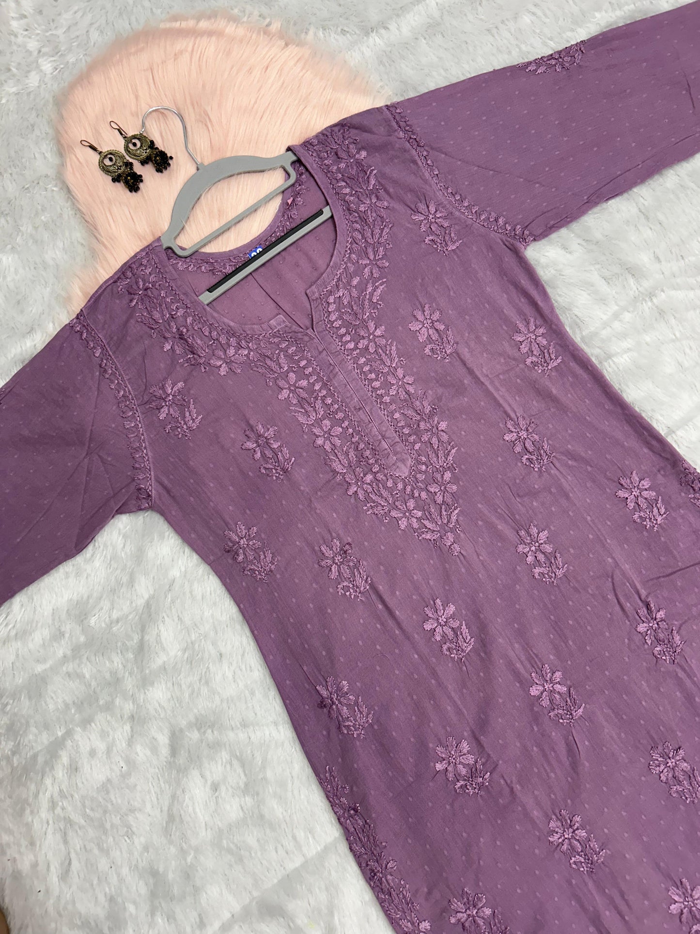 Wine 🌸 Exclusive Dye Dobby Cotton Kurti Set with Hand Thread Work 🌸 - Inayakhan Shop 