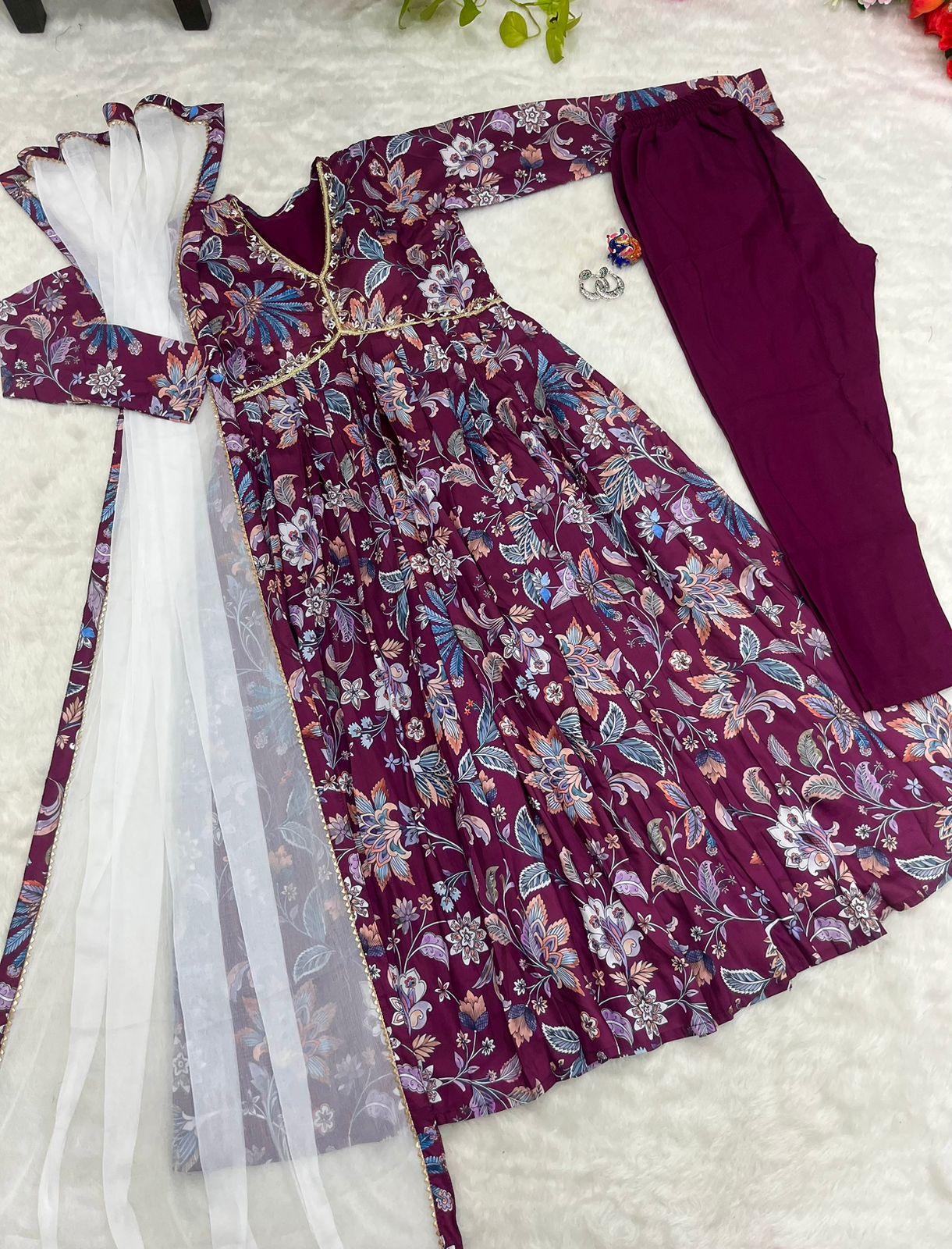 Wine Floral Special: Aliya Cut Dresses with Dupatta and Pant! 🌺🌺 - Inayakhan Shop 