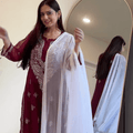 Wine Georgette Mirror Gala Booti Chikankari Set with Beautiful Handwork Embroidery