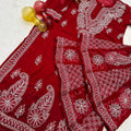 Wine Lucknawi Chikankari Georgette Kurti and Sharara Set , Dupatta and Inner Included