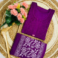 Wine Lucknowi Rose Elegance Chikankari Cotton Kurti & Coordinated Set ++ Sizes available