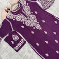 Wine Premium Modal Chikankari Bell Sleeves Kurti with Palazzo Set