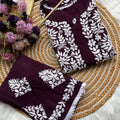 Wine Premium Rayon Lucknow Chikankari Kurti and Pallazo Set