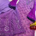 Wine Purple Lucknawi Jaal - Chikankari Festive Set - Kurti, Sharara & Dupatta -(Inner Included)