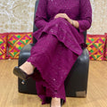 Wine Sequin Splendor Chikankari Kurti Pallazo Mastani Set