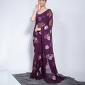 Wine Stunning Heavy Georgette Saree with Fancy Sequins Embroidery