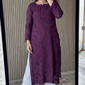 Wine Lucknowi Chikankari Rose Viscose Georgette Kurta Set