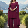 Wine Color Premium Resham Viscose Jall Short Kurti Set
