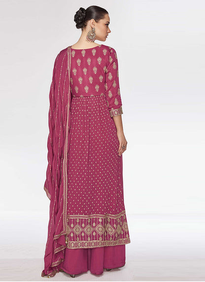 Premium Pink Party Wear Long Kurti Palazzo Dupatta Set